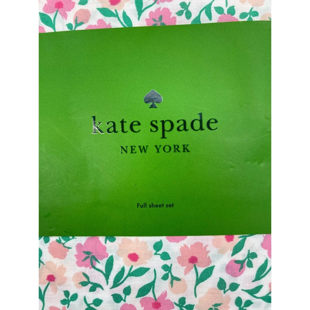 Kate Spade Floral Sheet Set Full White Pink Cotton Percale Garden Cottage